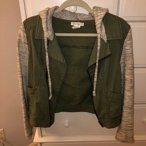 Army green jacket with knit sleeves